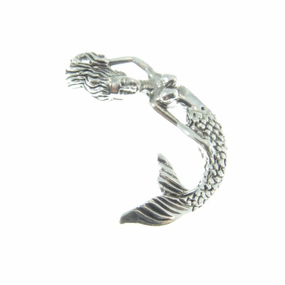 Solid 925 Sterling Silver 3D Relaxing Nude Mermaid Slide Pendant, Sea Goddess - Picture 6 of 9